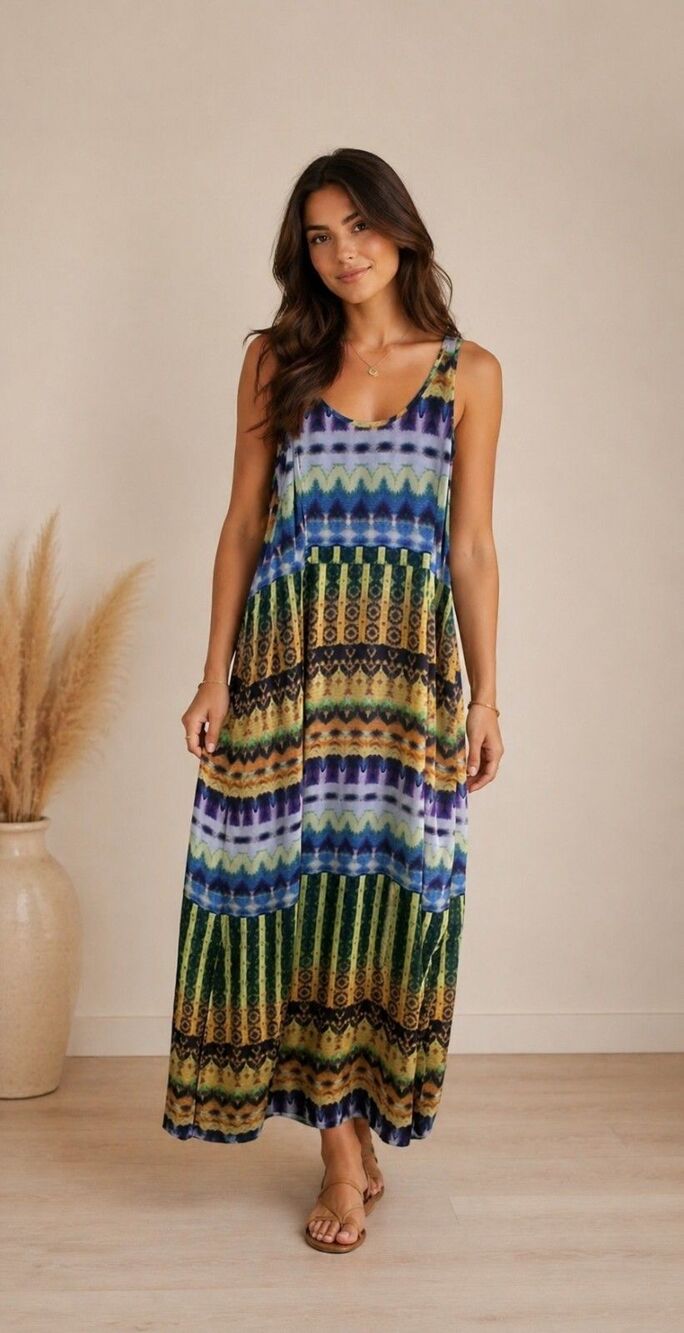 Charlie Jade Maxi Dress Absract Adjustable Spaghetti Straps Size M